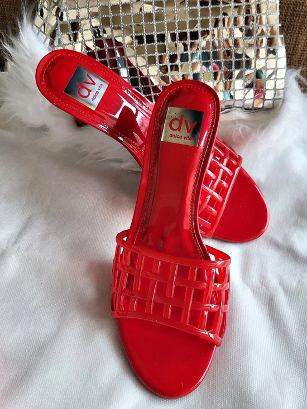 DV by Dolce Vita Red Basket-Weave Slide Sandals US 9 Like New